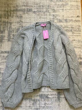 NWT Edikted Light Gray Cable Knit Open-Front Cardigan